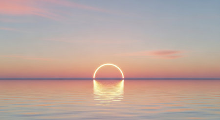 Sunset over the sea with reflection in water. 3d renderの素材