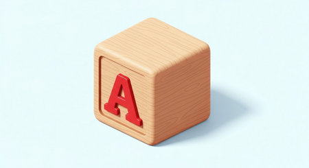 Wooden block with letter A, 3d render, square imageの素材