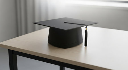 Graduation cap on the table. Education concept. 3d renderingの素材