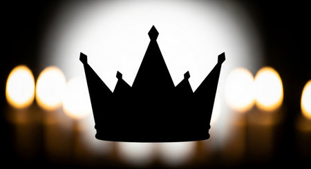 Silhouette of a crown on a black background with candles.の素材