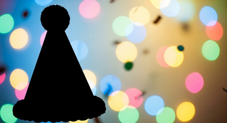Silhouette of santa claus hat on bokeh backgroundの素材