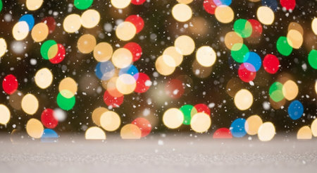 christmas background with bokeh defocused lights and snowflakesの素材