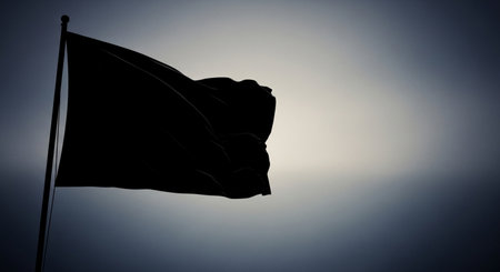 Black flag waving in the wind on a dark background. 3d renderingの素材