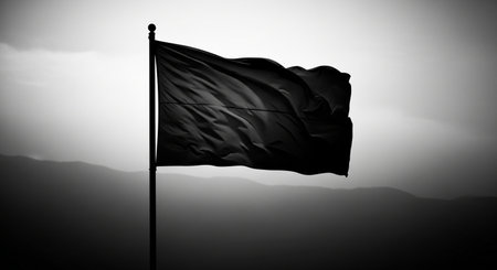 Black flag waving in the wind on a dark background. 3D Renderingの素材