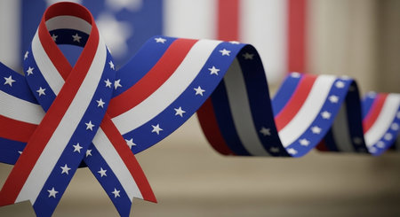 Waving ribbon in colors of the American flag. 3D renderingの素材