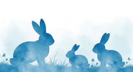 Easter background with watercolor rabbit silhouettes. Vector illustration.の素材