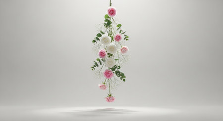 3d rendering of a bouquet of roses in a white roomの素材