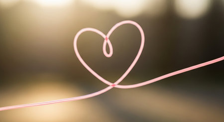 Heart shape made of pink neon lines on bokeh background.の素材