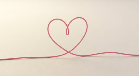 Heart shape made of red thread on white background. Love concept.の素材