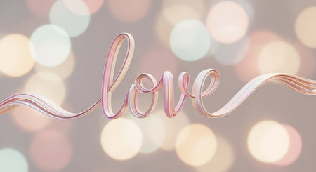 Love hand lettering word on bokeh background. 3D renderingの素材