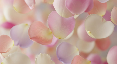 Colorful sweet pea petals on white background, soft focusの素材