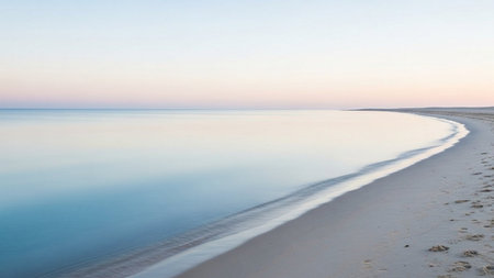 Beautiful seascape. Baltic sea shore at sunset. Long exposure.の素材