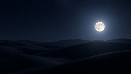 Full moon over sand dunes in the desert. 3d renderingの素材