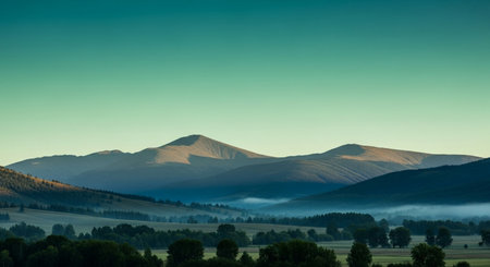 Landscape of the Carpathian Mountains in the morning mist.の素材