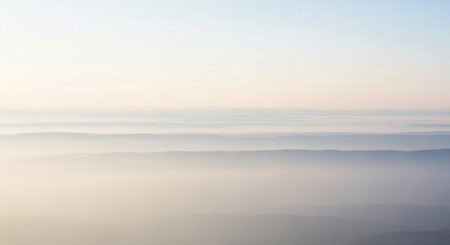 Morning mist in the mountains. View from the top of the mountain.の素材
