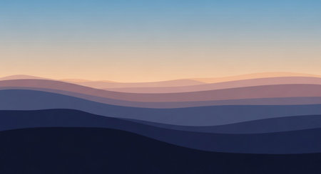 3d illustration of landscape with mountains and blue sky in the eveningの素材