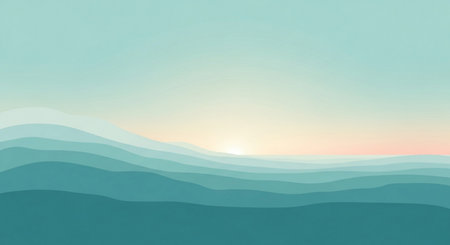 Sunset landscape with hills and sea in paper cut style. Vector illustration.の素材