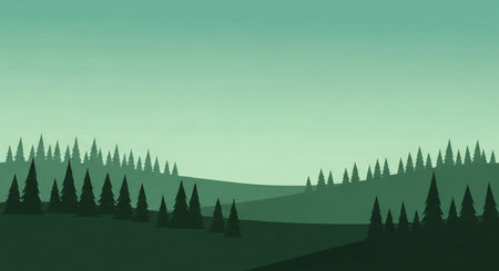 Landscape with coniferous forest and mountains. Vector illustration.の素材