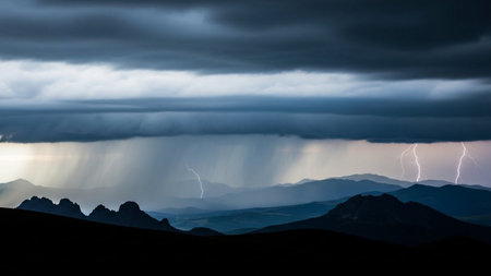 Thunderstorm over the mountain range in the Ukrainian Carpathians.の素材