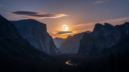 Yosemite National Park, California, USA. Sunset in Yosemite Valley.の素材