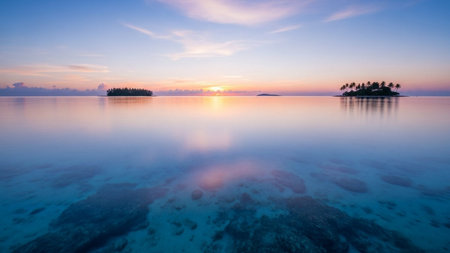 Tropical beach at sunset, panoramic view, Maldivesの素材