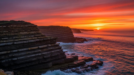 Sunset at Cliffs of Moher in County Clare, Irelandの素材