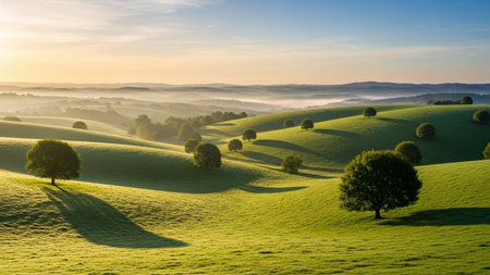 Beautiful sunrise in the hills of Tuscany. Landscape.の素材