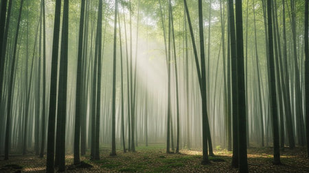 Morning in the Bamboo Forest, Bialowieza Forest, Polandの素材