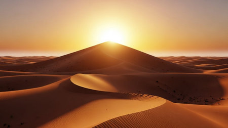 Sunset over sand dunes in the Sahara desert, Morocco.の素材