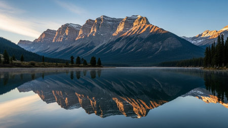 Glacier National Park, Montana, United States. Reflection in the lake.の素材