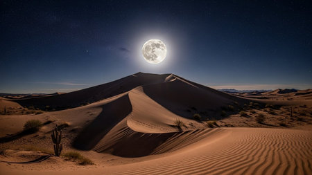 Full moon over the sand dunes of the Sahara desert in Moroccoの素材