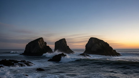 Sunset at the Pacific Ocean in California, United States of Americaの素材