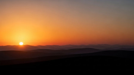 Beautiful sunset in the mountains. Landscape with mountains at sunset.の素材
