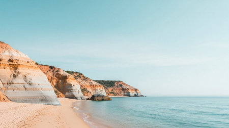 Panoramic view of the beautiful white cliffs of Praia da Rocha in Portugalの素材