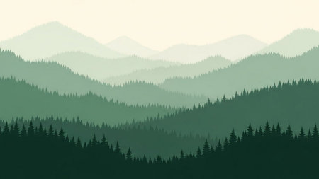 Landscape with coniferous forest and mountains. Vector illustration.の素材