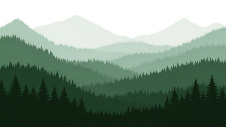 Landscape with mountains and coniferous forest. Vector illustration.の素材