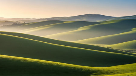 Tuscany hills at sunrise, Val d'Orcia, Italyの素材