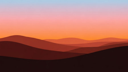 Landscape with hills at sunset. 3d illustration. Computer generated.の素材
