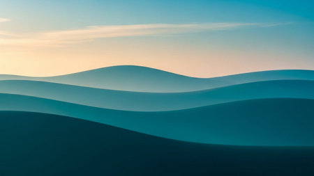 3d illustration of abstract landscape with wavy hills and blue skyの素材