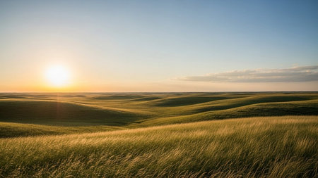 Sunset over the green field. Beautiful summer landscape. Panoramaの素材