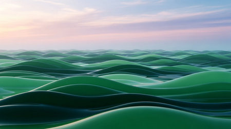 Green wavy surface. Abstract background. 3D rendering illustration.の素材