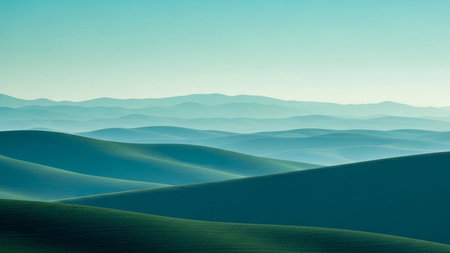 Tuscany landscape with hills and blue sky. Vintage style.の素材