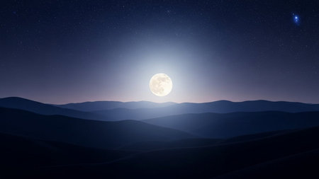 Night landscape with a full moon in the mountains. 3d renderingの素材