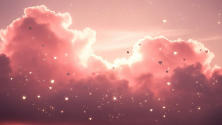 Valentine's day background with hearts and clouds. 3D illustrationの素材