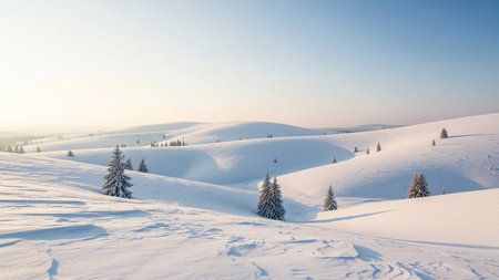 Winter landscape with snow covered fir trees in mountains. Carpathian, Ukraineの素材