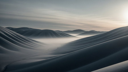 Sand dunes in the desert at sunset. 3d illustration.の素材