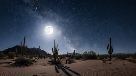 Moonlight over the Saguaro National Park, Arizona, USAの素材