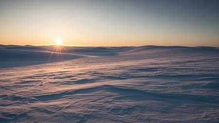 Sunset in the snowy mountains. Winter landscape with snowdrifts.の素材