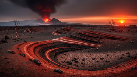 Volcanic eruption in Timanfaya National Park, Lanzarote, Canary Islandsの素材