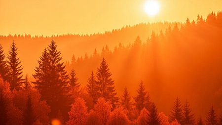 Foggy sunrise in the Carpathian mountains. Ukraine.の素材